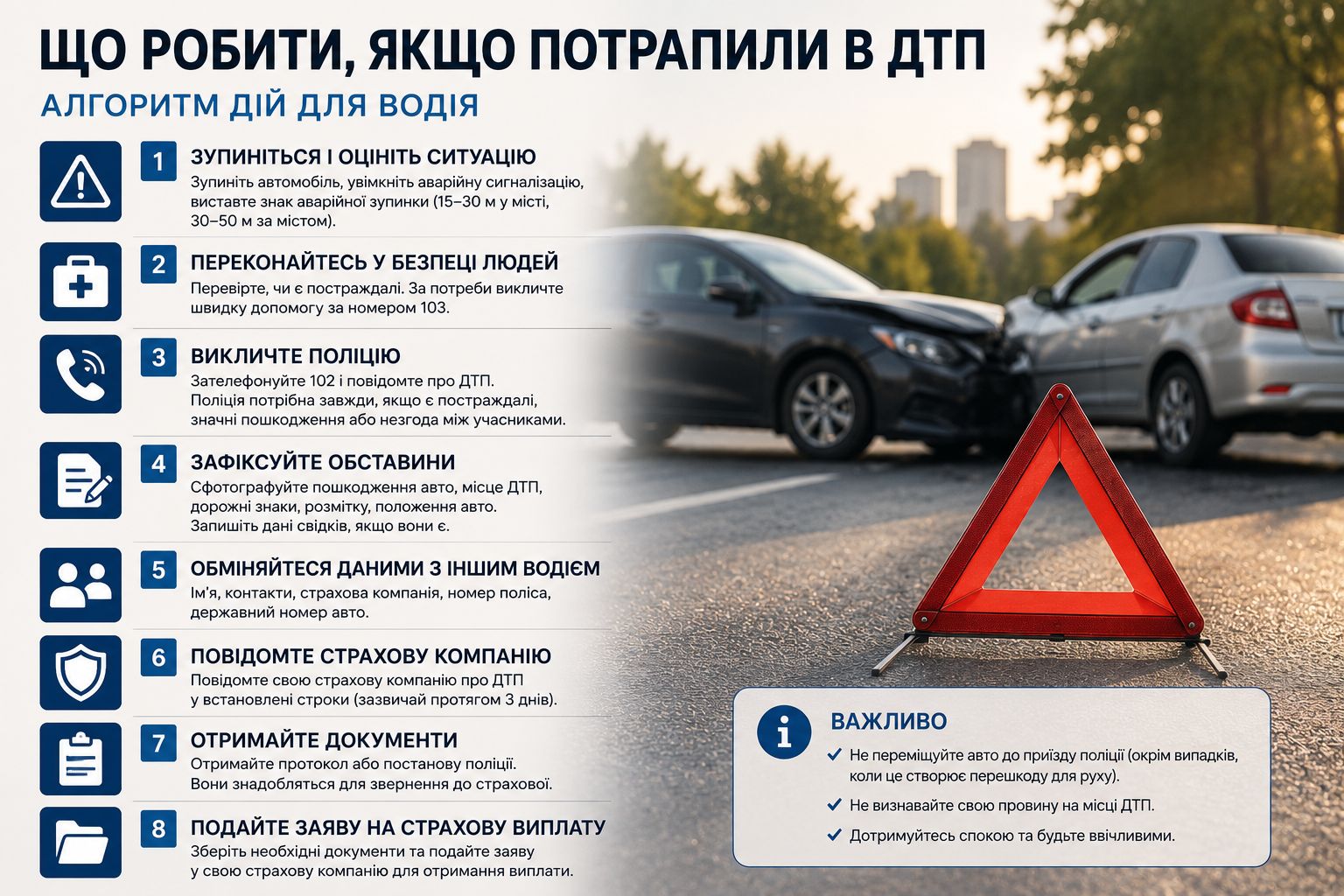 Що робити, якщо потрапили в ДТП: алгоритм дій для водія - зображення статті