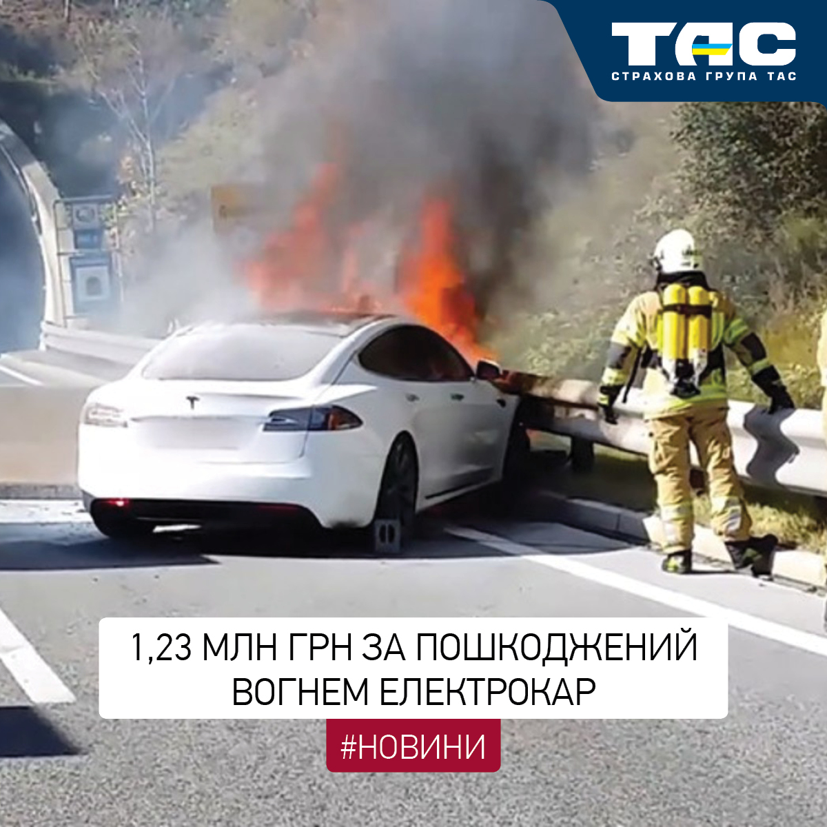 За пошкоджений вогнем електрокар СГ «ТАС» виплатила 1,23 млн грн - зображення статті