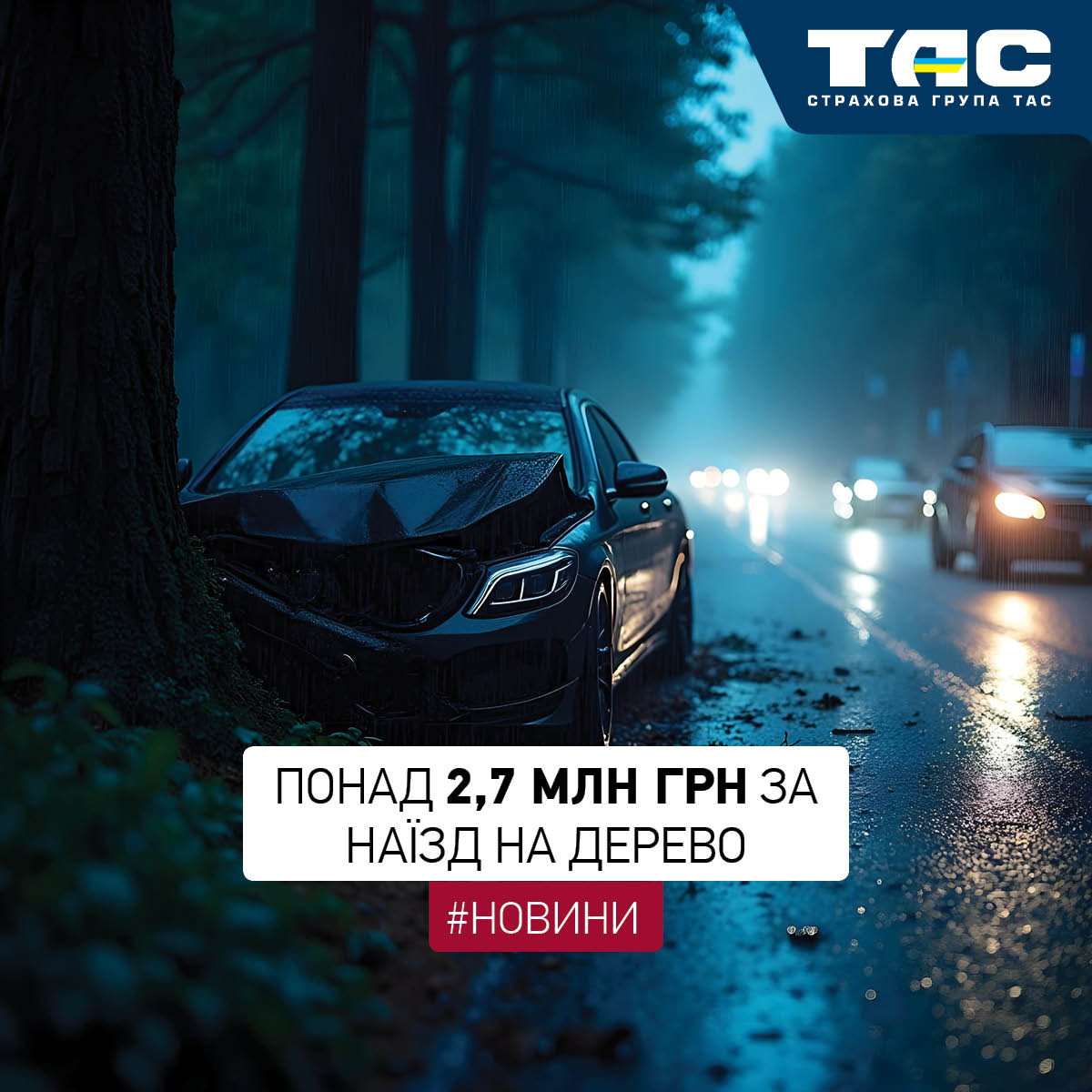 Понад 2,7 млн грн виплатила СГ «ТАС» за авто, що врізалося в дерево - зображення статті